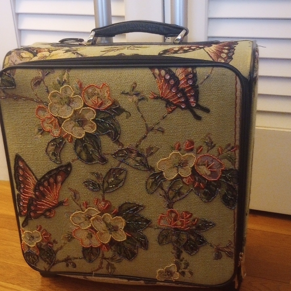 Floral Butterfly Embroidered Suitcase